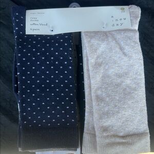 Crew Socks - Navy Dot & Light Beige Pair
